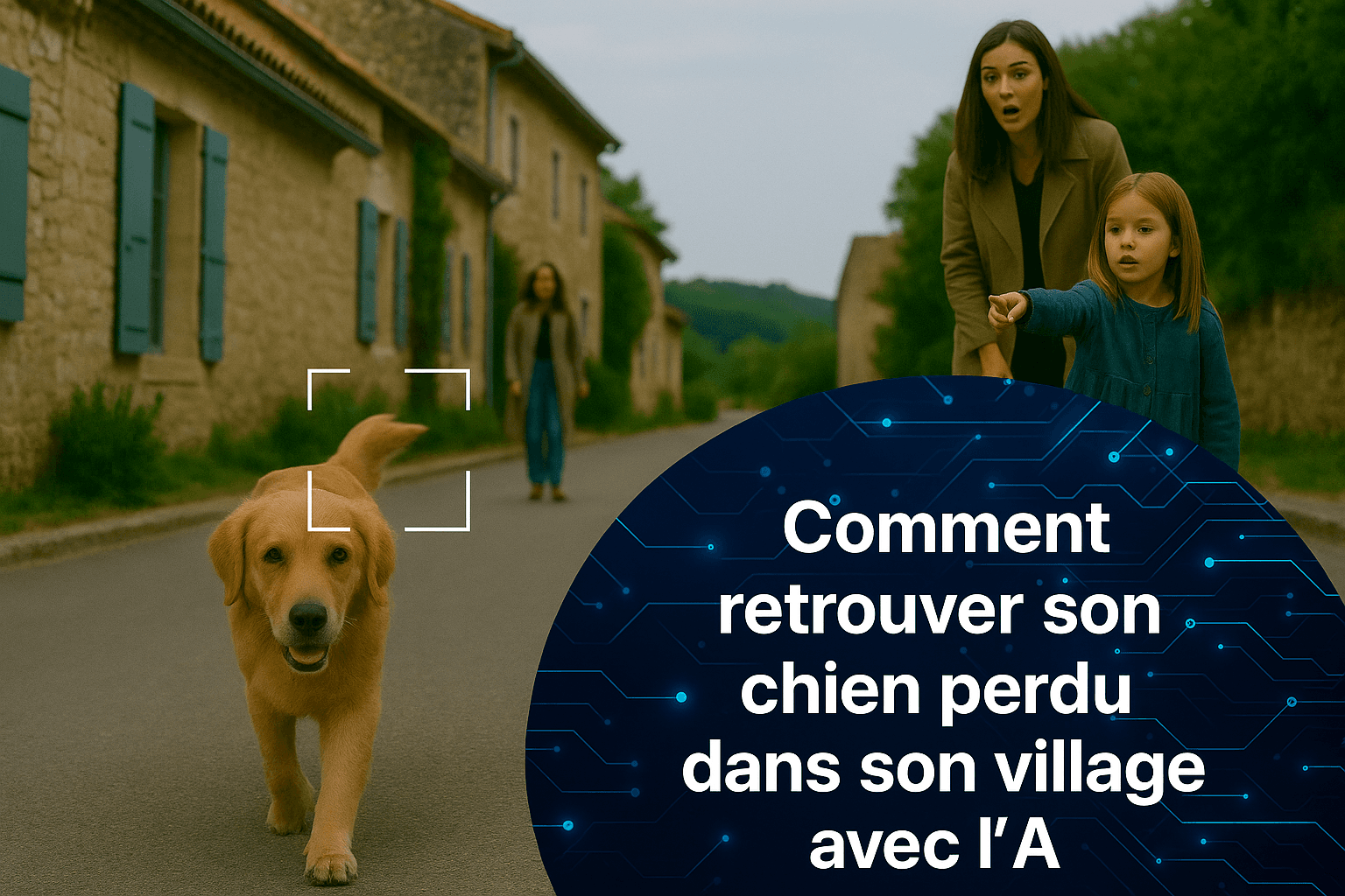 Chien dans un village, illustration de la recherche avec l’IA AnimalBackHome.